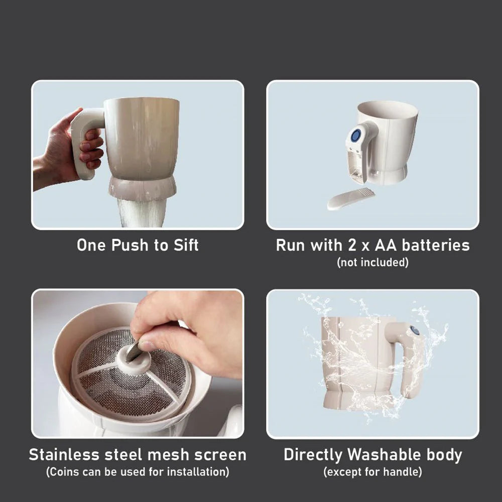 Battery Operated Flour Sifter Electric Handheld Sifter for Easy Baking