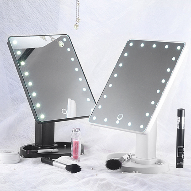 Large LED Makeup Mirror with Adjustable Lights & 360° Rotation white