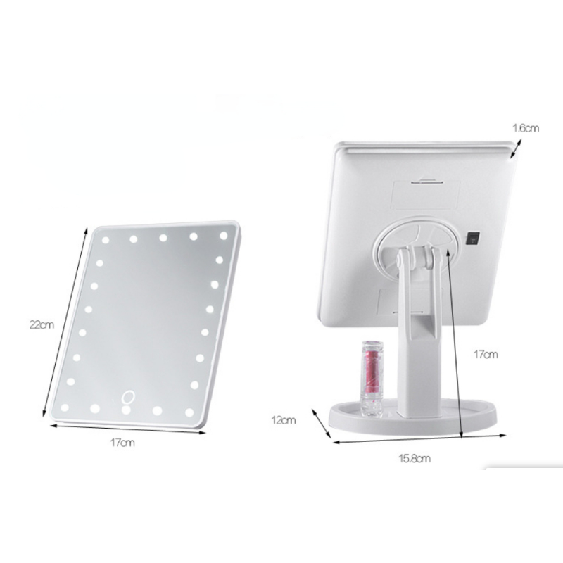 Large LED Makeup Mirror with Adjustable Lights & 360° Rotation white