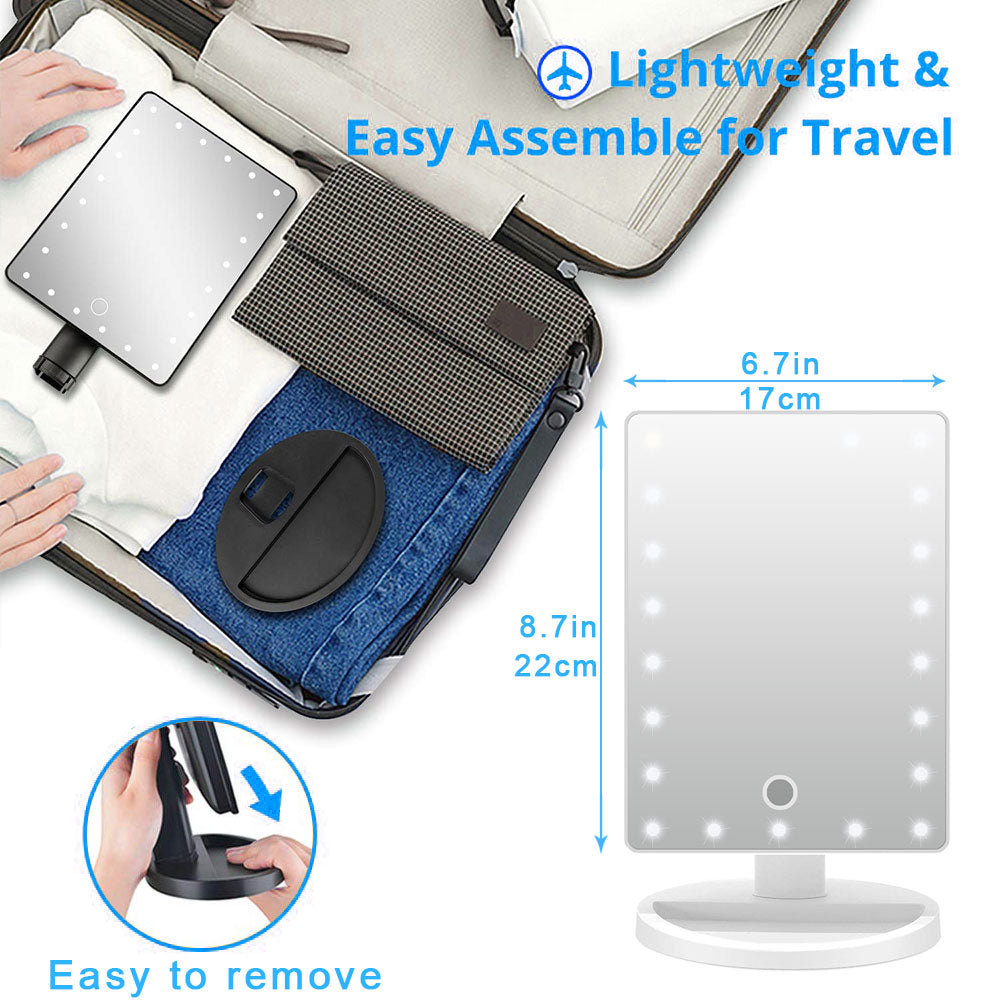 Large LED Makeup Mirror with Adjustable Lights & 360° Rotation white