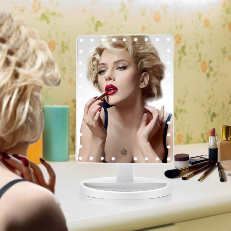 Large LED Makeup Mirror with Adjustable Lights & 360° Rotation white