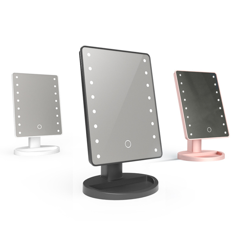 Large LED Makeup Mirror with Adjustable Lights & 360° Rotation white